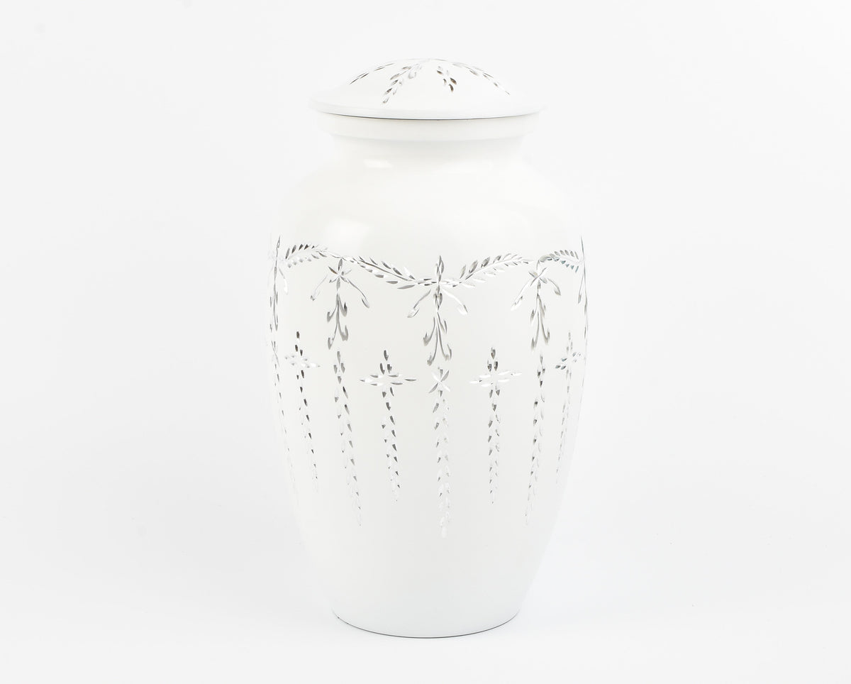 White Diamond/ Diamante Aluminium Cremation Urn- Hand Made