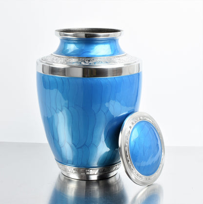 Blue and Silver Aluminium Cremation Testi Urn
