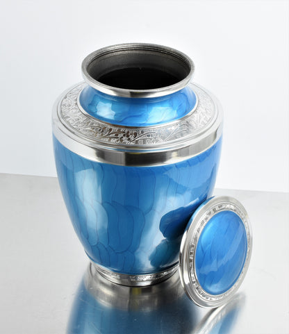 Blue and Silver Aluminium Cremation Testi Urn