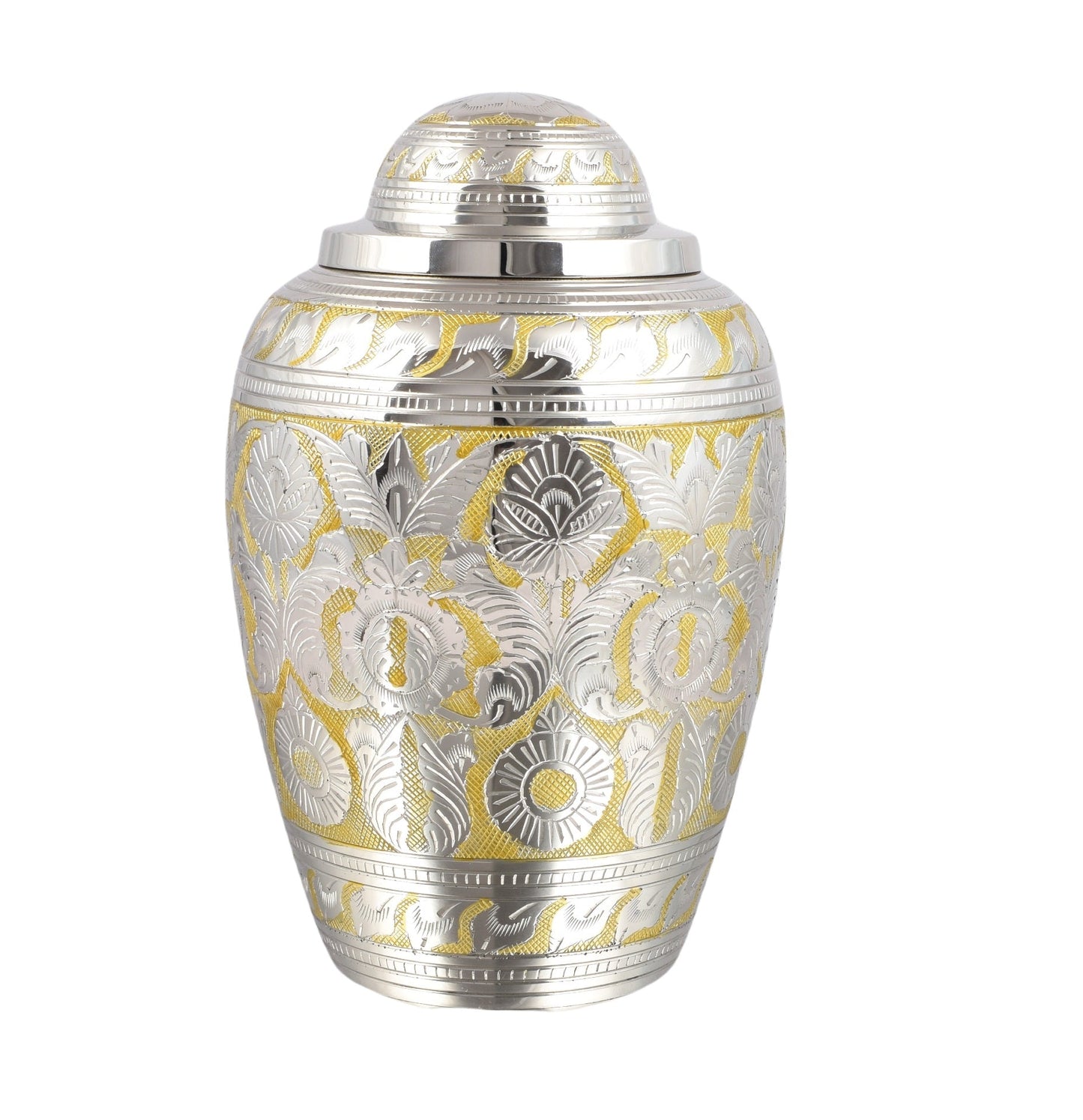 Golden and Silver Hand Engraved Adult Large Cremation Urn