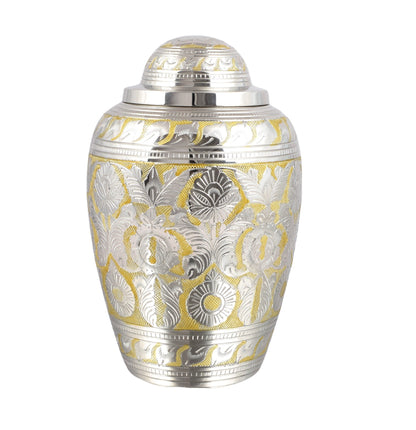 Golden and Silver Hand Engraved Adult Large Cremation Urn