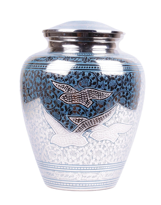 Extra Large Blue Flying Birds Cremation Urn