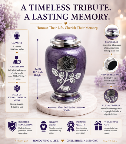 Purple Rose Flower Cremation Urn Dove Design
