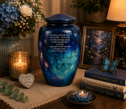 Blue Butterflies Design Adult Cremation Ashes Urn