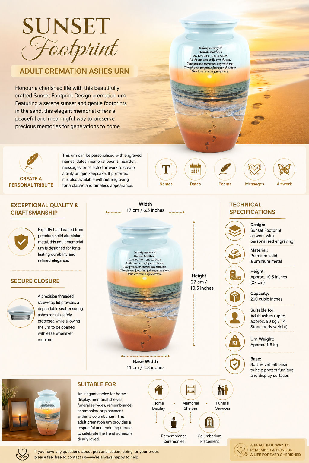 Sunset Footprint Adult Cremation Ashes Urn