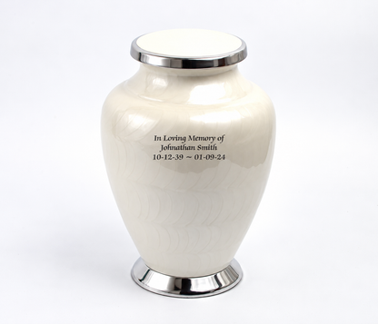 Pearl White with Silver Aria Adult Cremation Urn