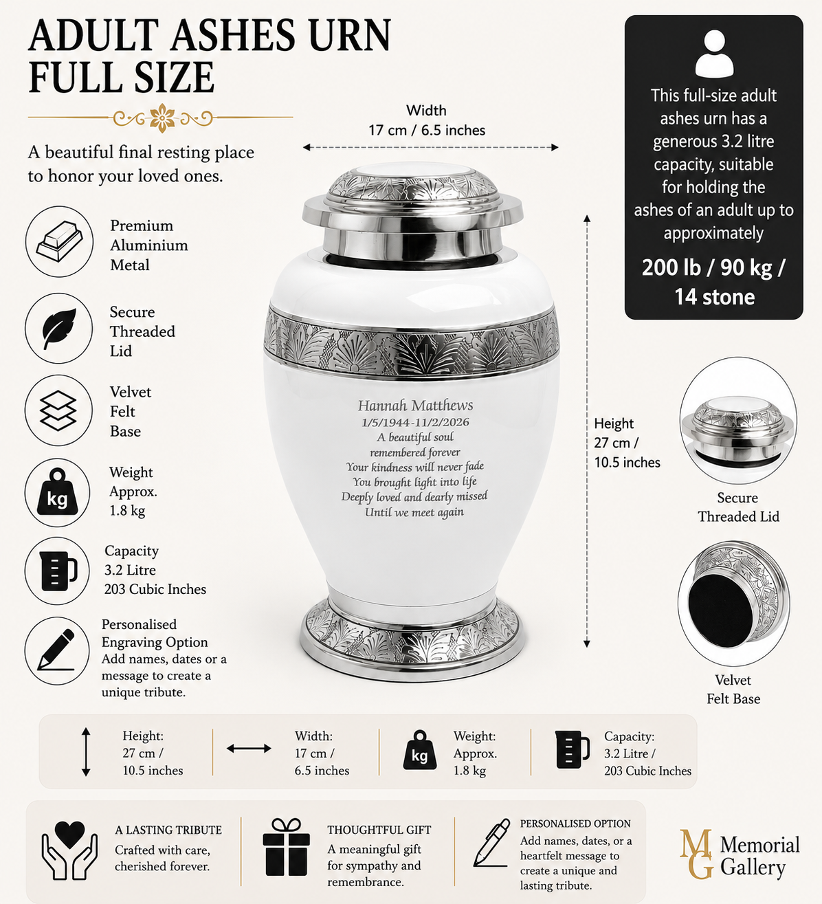 White & Silver Aluminium Dove Cremation Urn