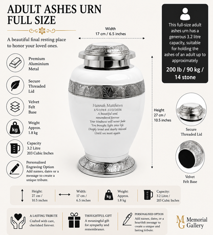 White & Silver Aluminium Dove Cremation Urn