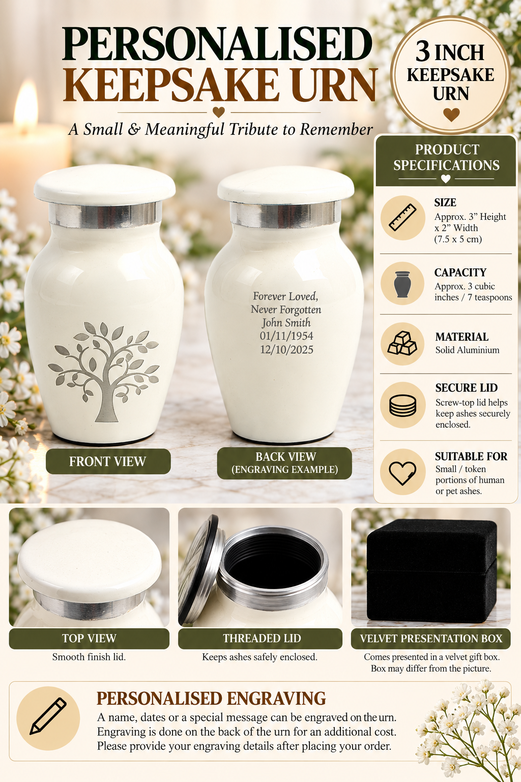Mini White Tree Of Life Keepsake Cremation Urn