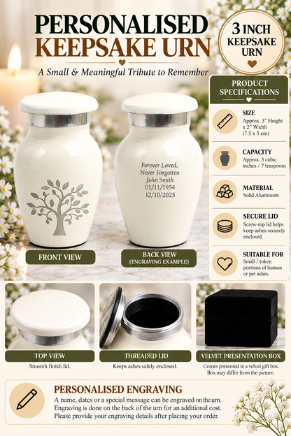Mini White Tree Of Life Keepsake Cremation Urn