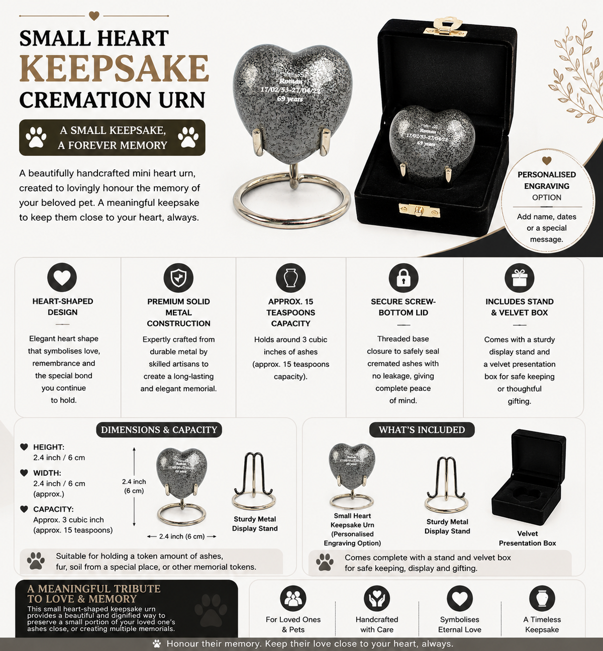 Grey Aluminium Heart With Box & Stand