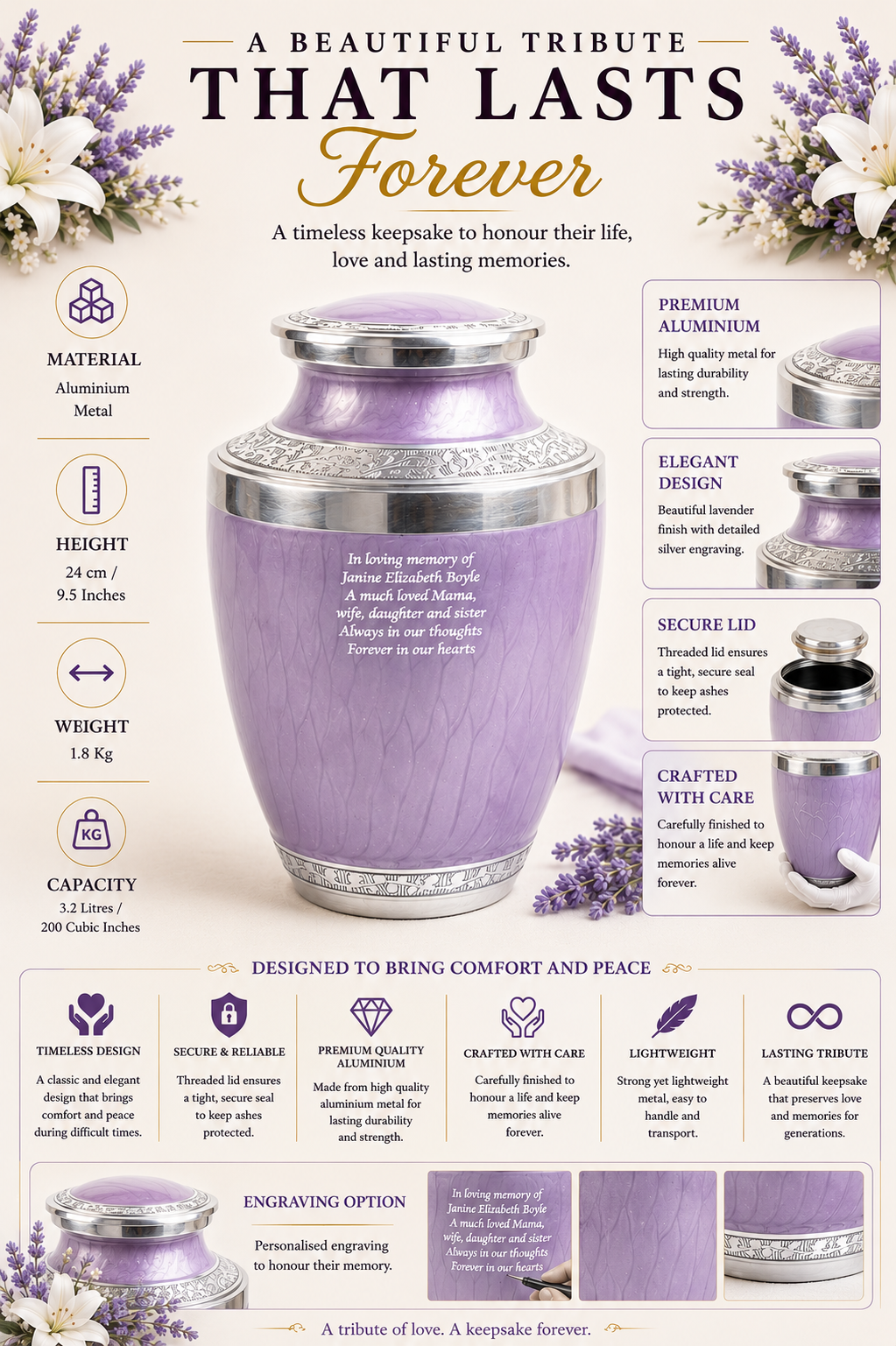 Purple and Silver Aluminium Cremation Testi Urn