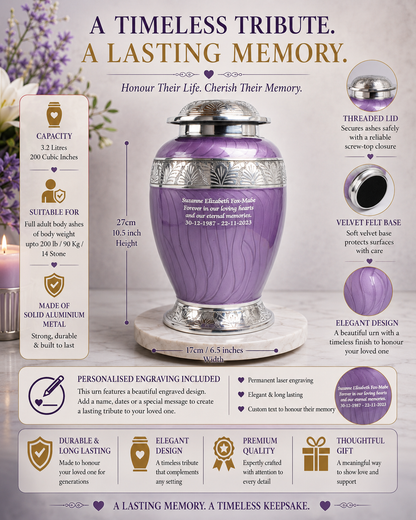 Purple & Silver Aluminium Dove Cremation Urn