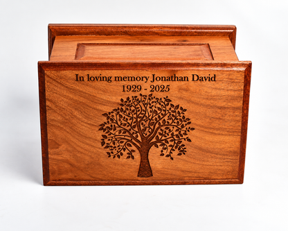 Large Solid Wood Casket Tree of Life with Birds Urn