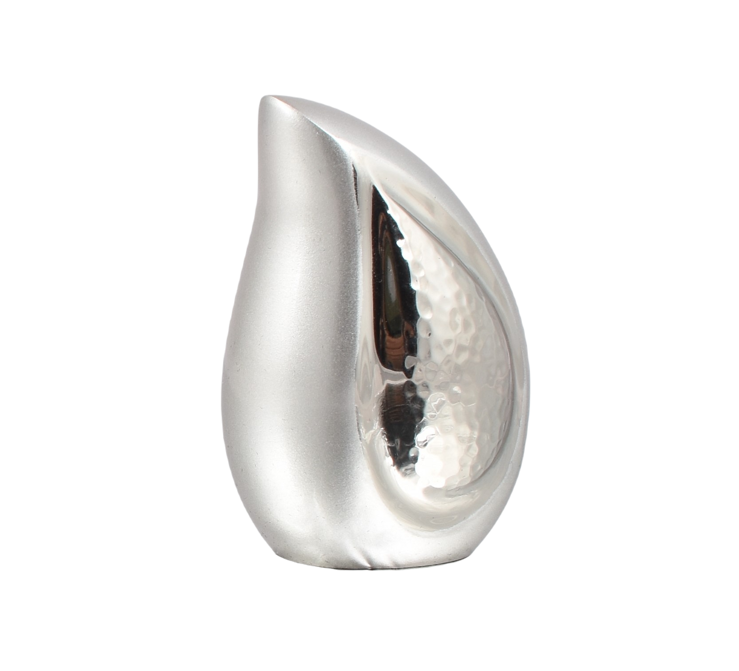 Silver and Slight Hammered Teardrop Keepsake Urn