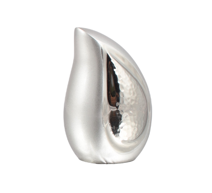 Silver and Slight Hammered Teardrop Keepsake Urn