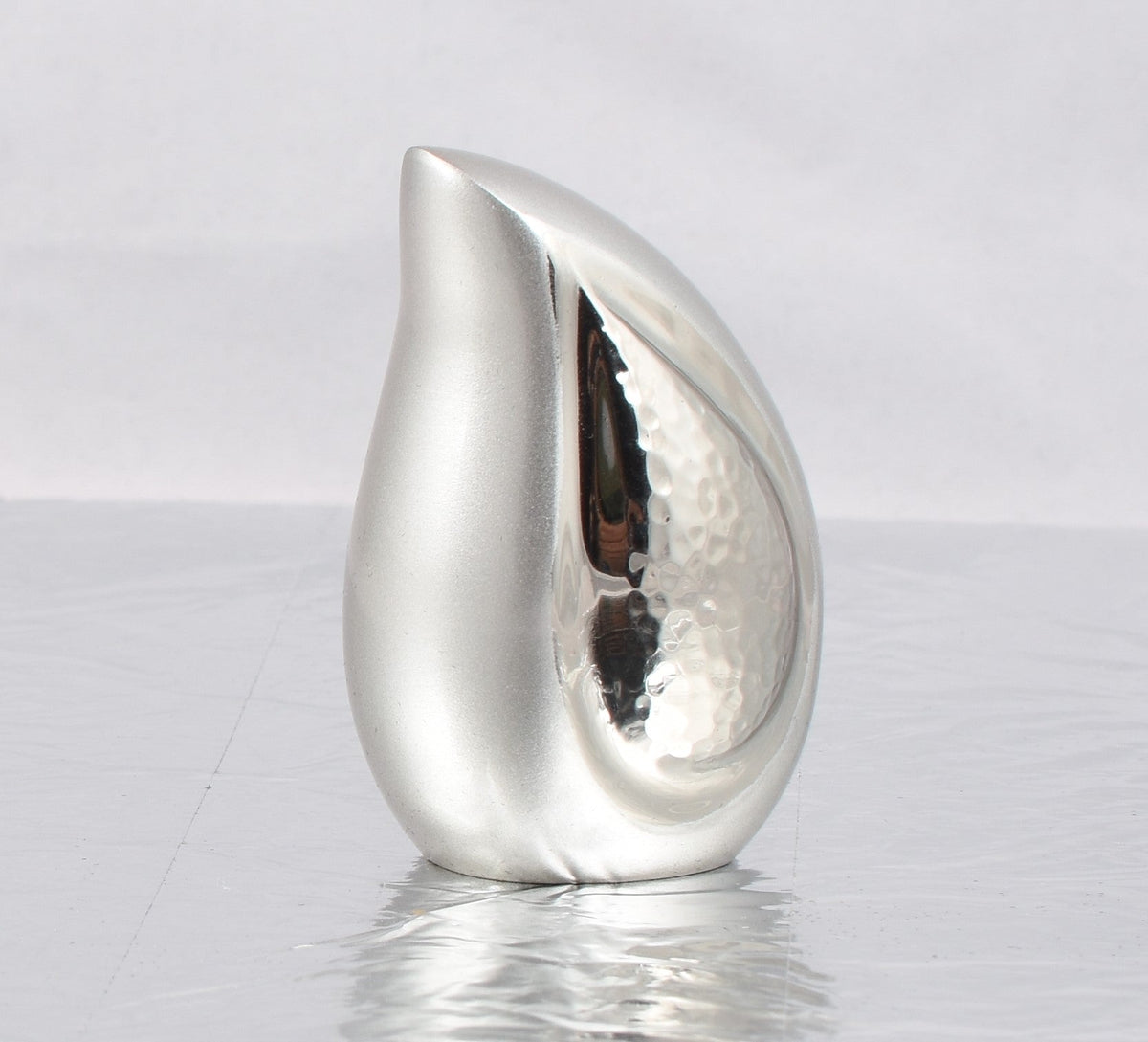 Silver and Slight Hammered Teardrop Keepsake Urn