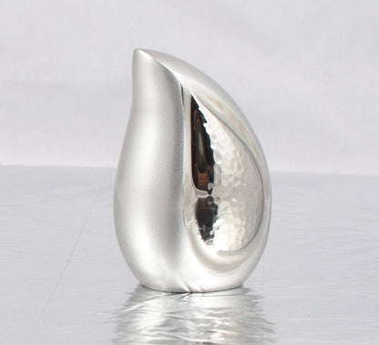 Silver and Slight Hammered Teardrop Keepsake Urn