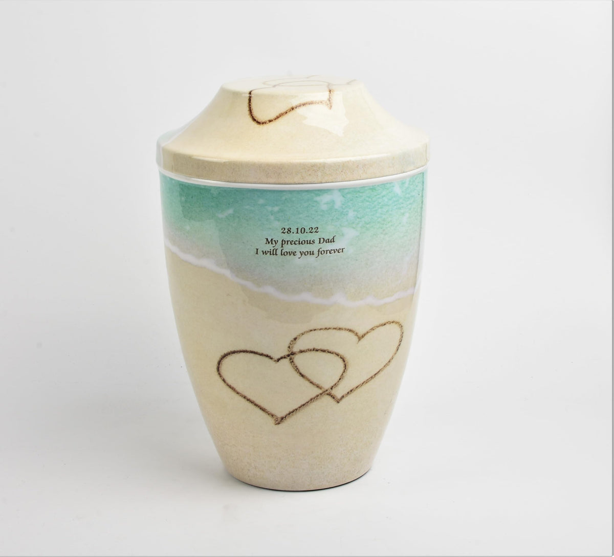 Hearts On Sand Design Iron Metal Cremation Urns With Free Ashes Bag
