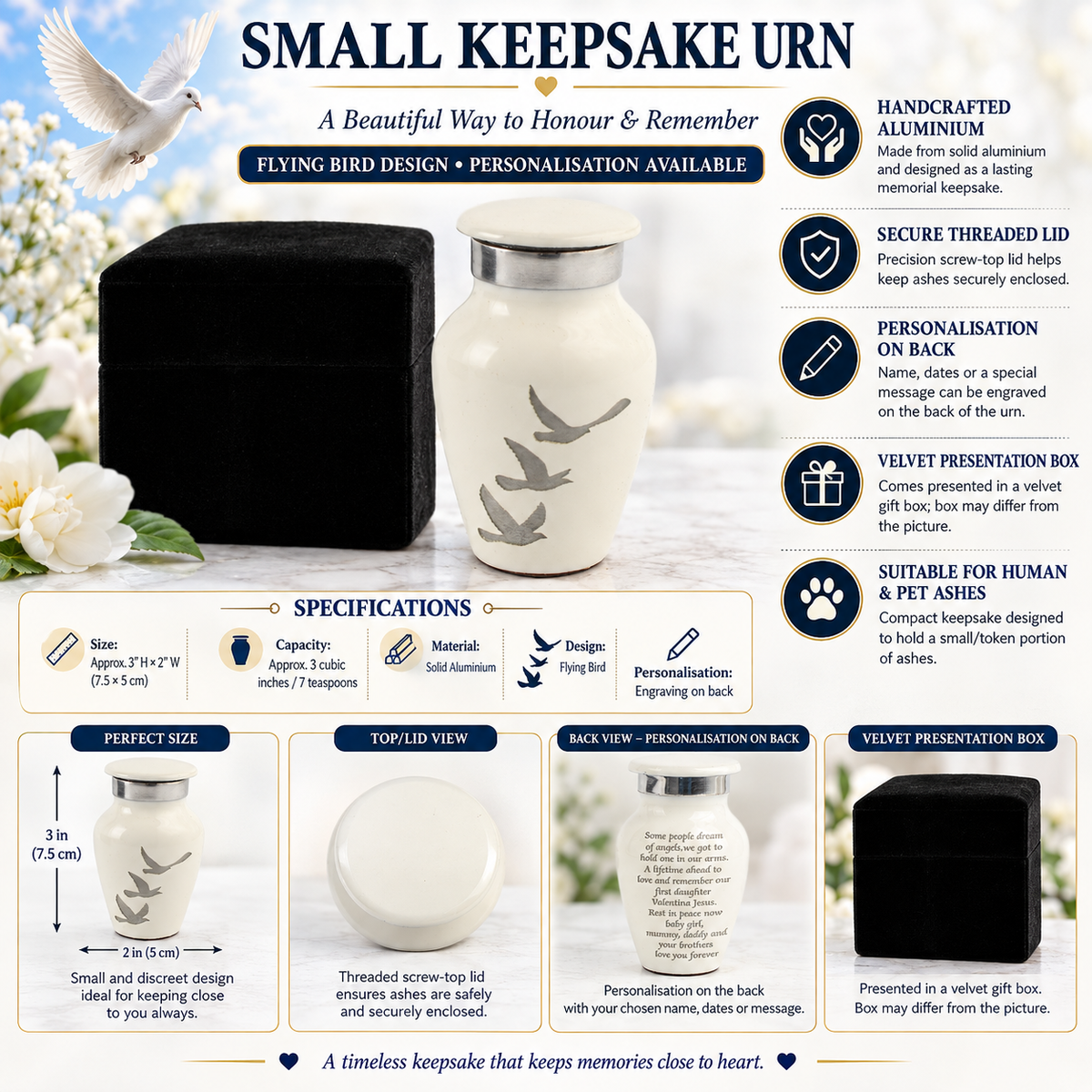 Mini Flying Bird Keepsake Cremation Urn