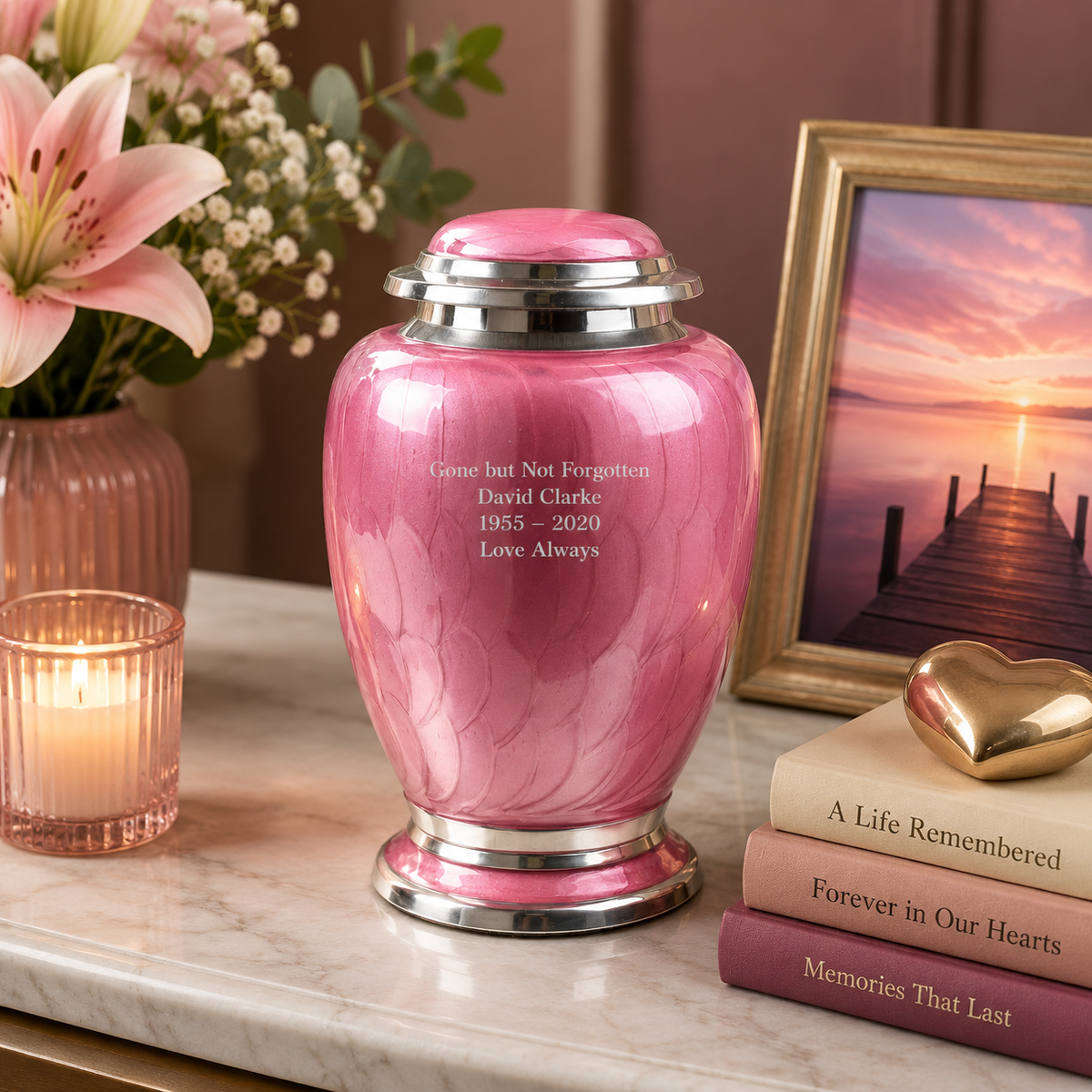 Pink and Silver Dove Shape Urn