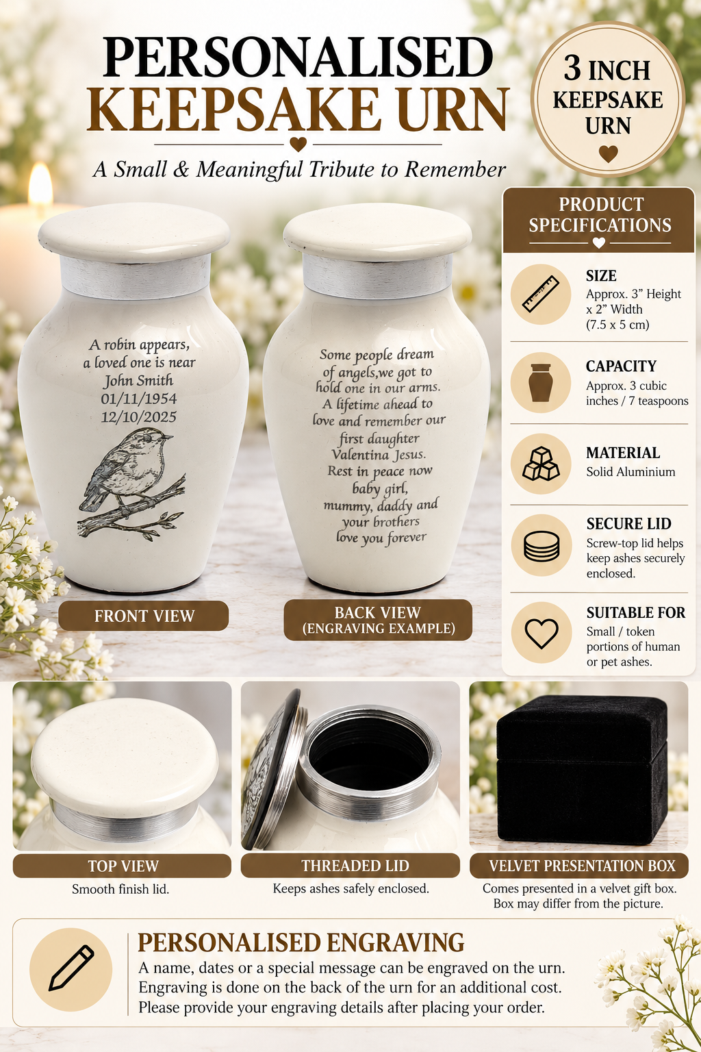 Mini White Robin Keepsake Cremation Urn
