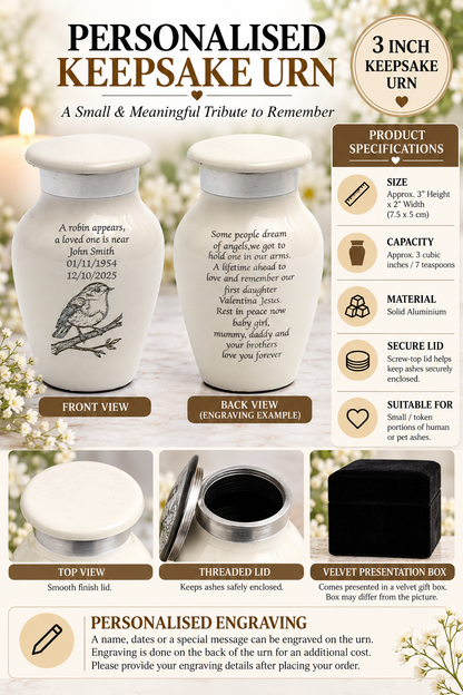 Mini White Robin Keepsake Cremation Urn