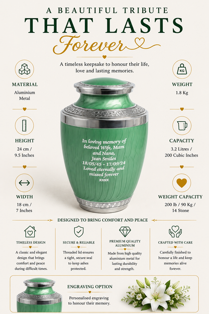 Green and Silver Aluminium Cremation Testi Urn