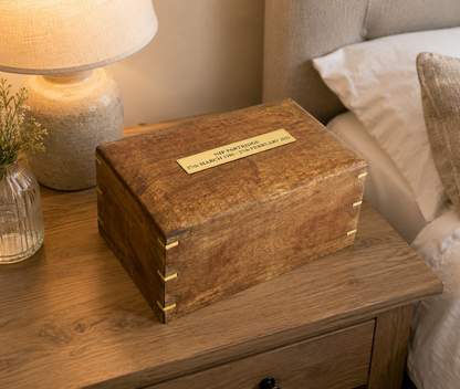 Large Solid Wood Casket With Decorative Corner Strips