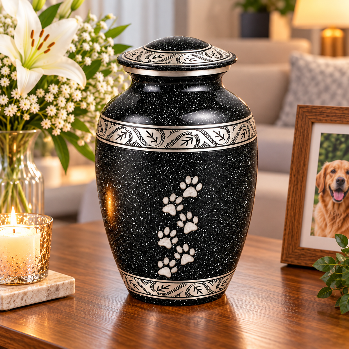 Grey Black Medium and Small Pet Ashes Urn
