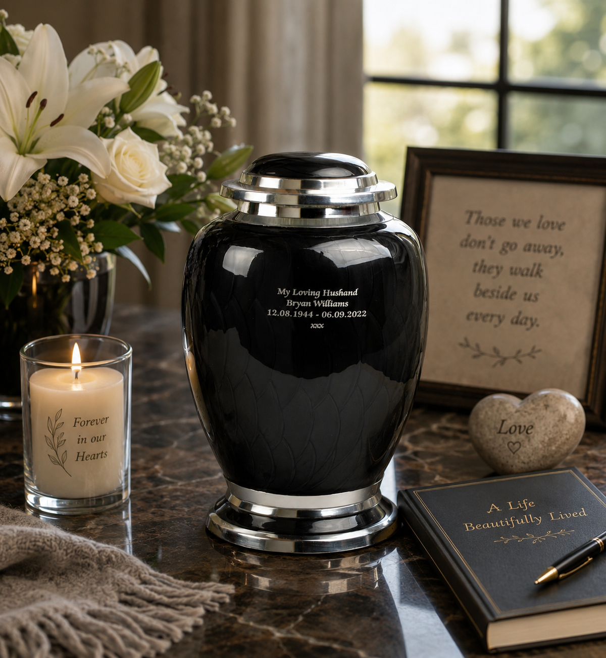 Black and Silver Dove Aluminium Urn