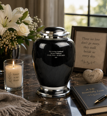 Black and Silver Dove Aluminium Urn