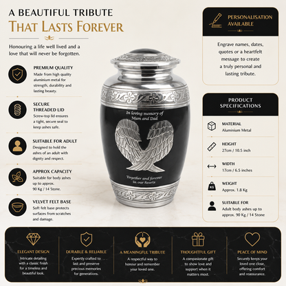 Angel Wings Black And Silver Cremation Urn