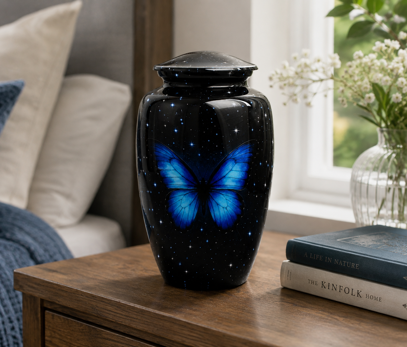 Blue Butterfly Galaxy Design Adult Cremation Ashes Urn