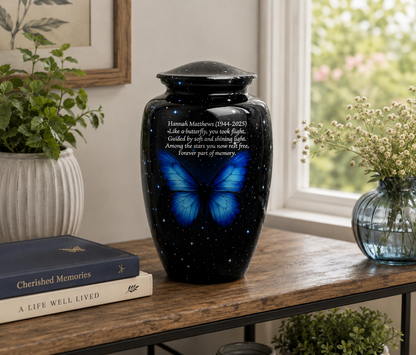 Blue Butterfly Galaxy Design Adult Cremation Ashes Urn