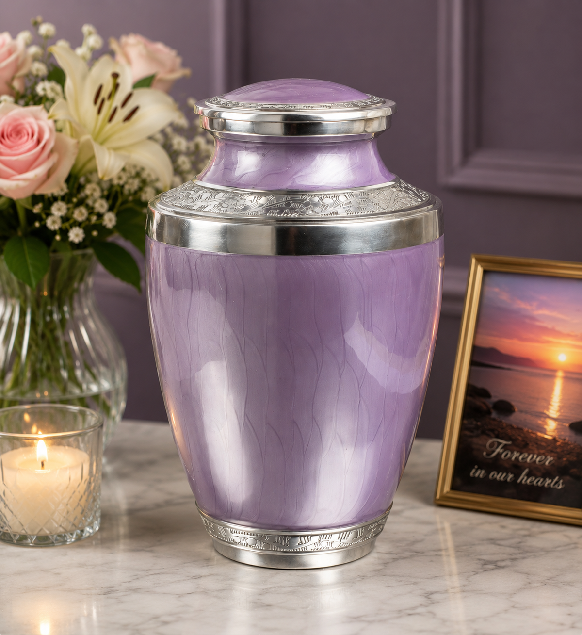 Purple and Silver Aluminium Cremation Testi Urn