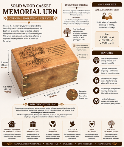 Extra Large Double Capacity Solid Wood Tree Of Life Casket