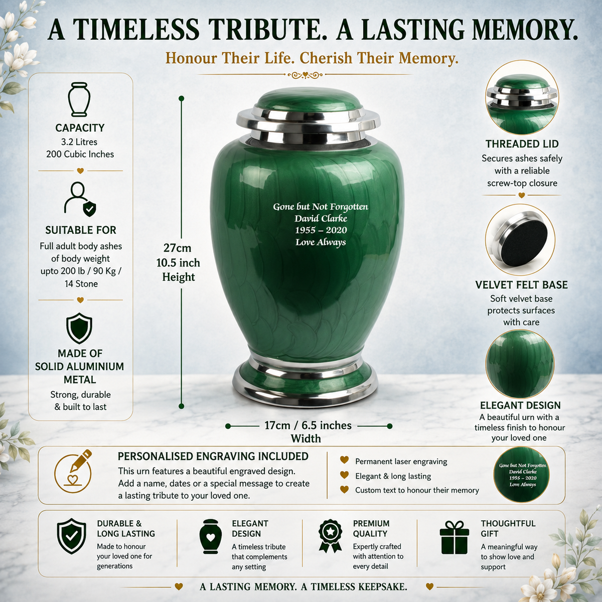 green and Silver Dove Shape Urn