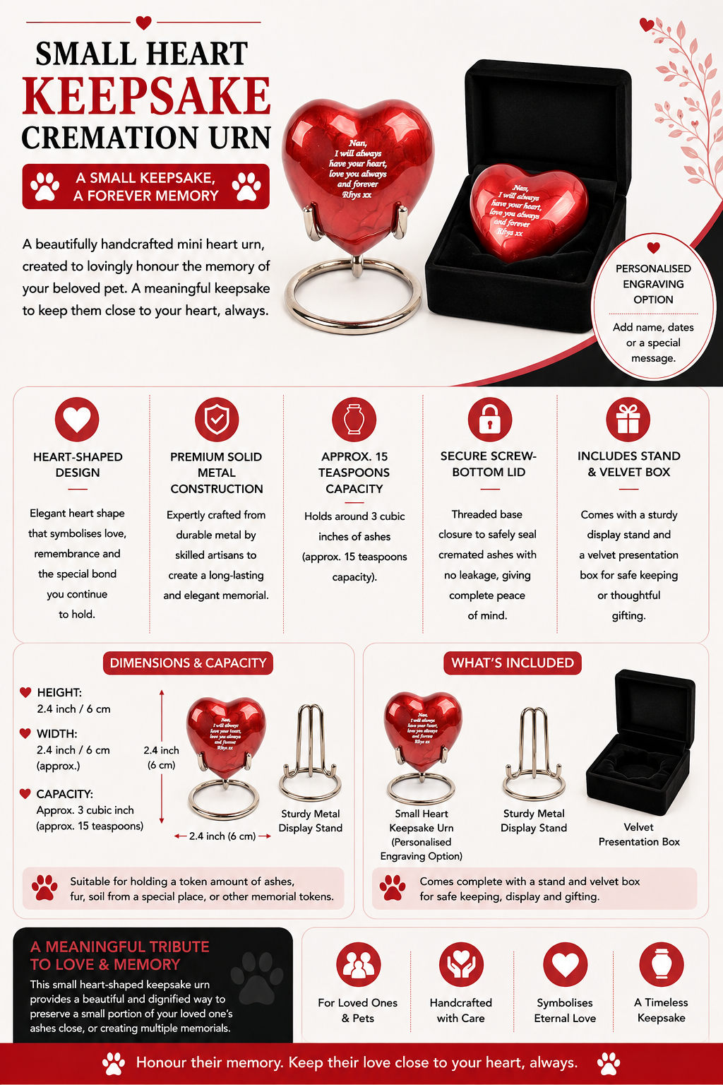 Red Aluminium Heart Keepsake With Box & Stand
