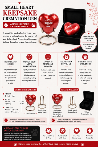 Red Aluminium Heart Keepsake With Box & Stand