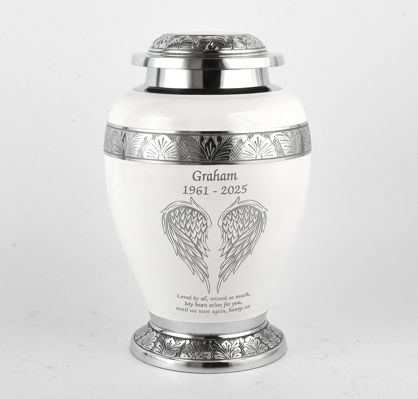 White with sliver band and angel wings