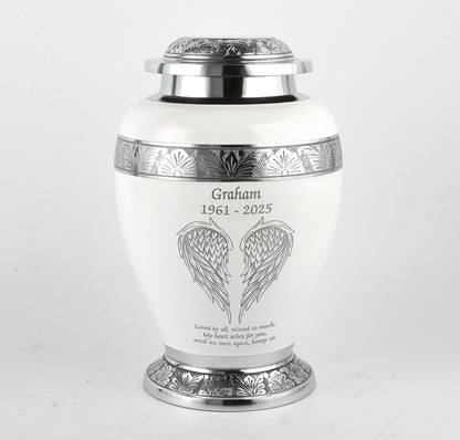 White with sliver band and angel wings