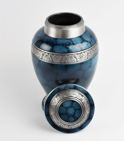 Blue Cloud Cremation Urn – Hand Crafted Aluminium Adult Memorial Urn
