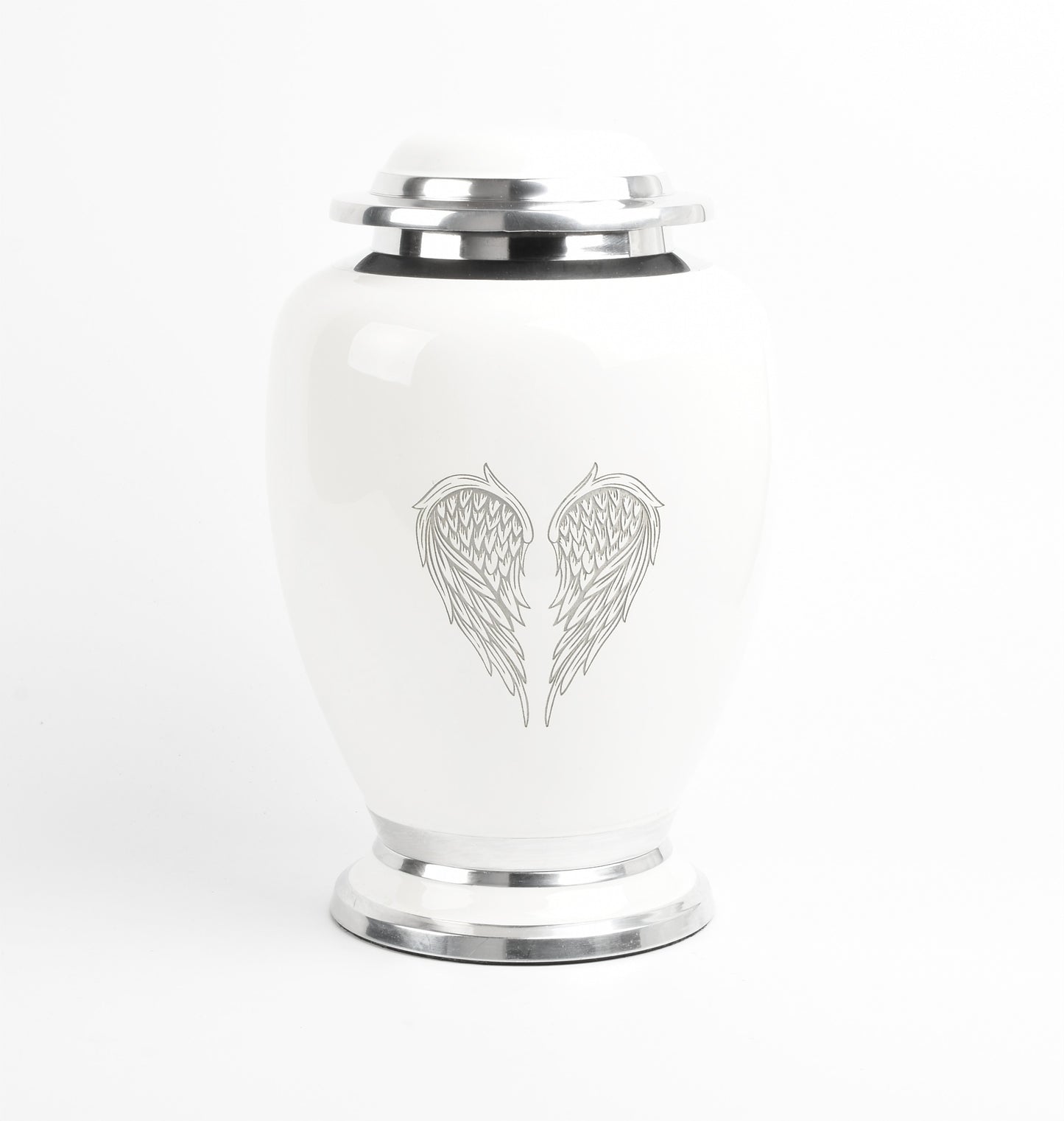 White and Silver Angel Wings Design Urn