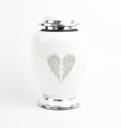 White and Silver Angel Wings Design Urn