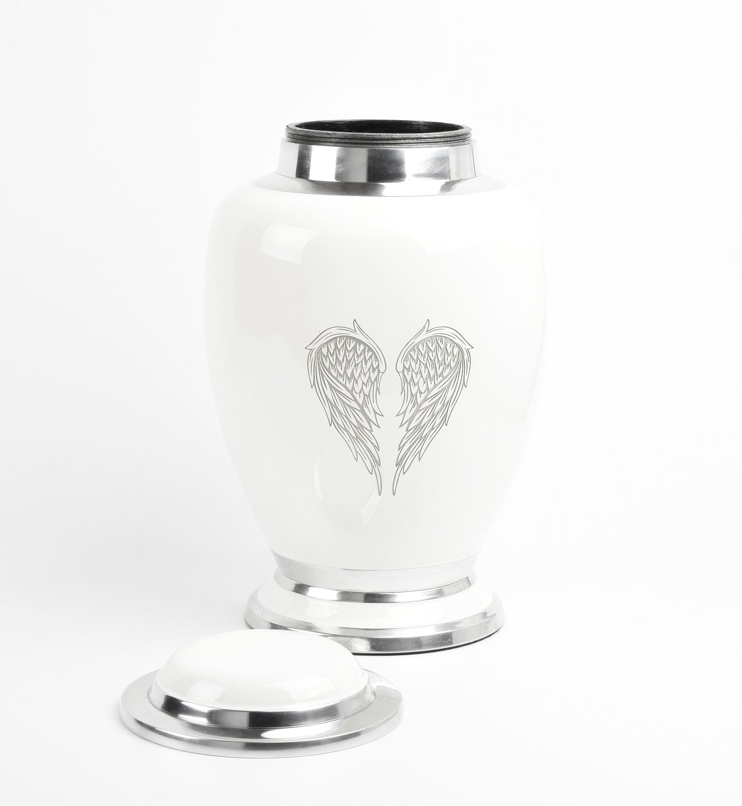 White and Silver Angel Wings Design Urn