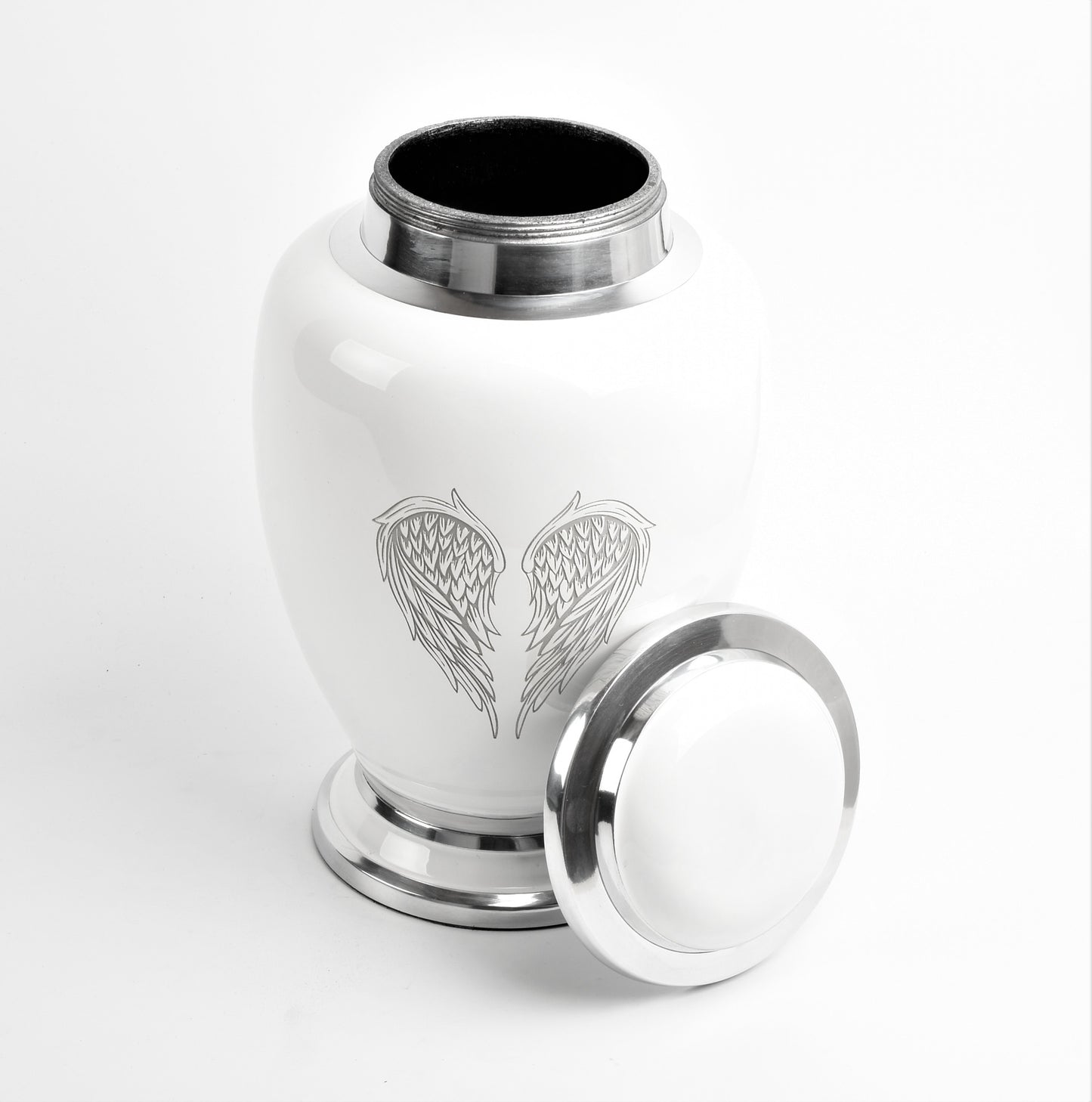 White and Silver Angel Wings Design Urn