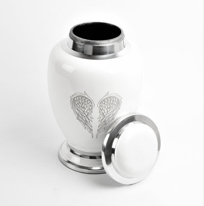 White and Silver Angel Wings Design Urn