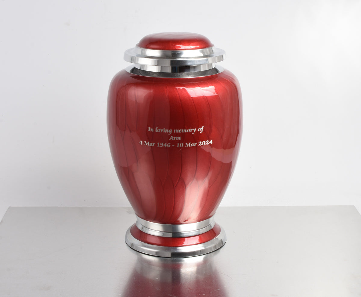 Red and Silver Dove Shape Adult Urn