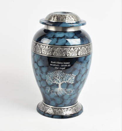 Blue Cloud Cremation Urn – Hand Crafted Aluminium Adult Memorial Urn